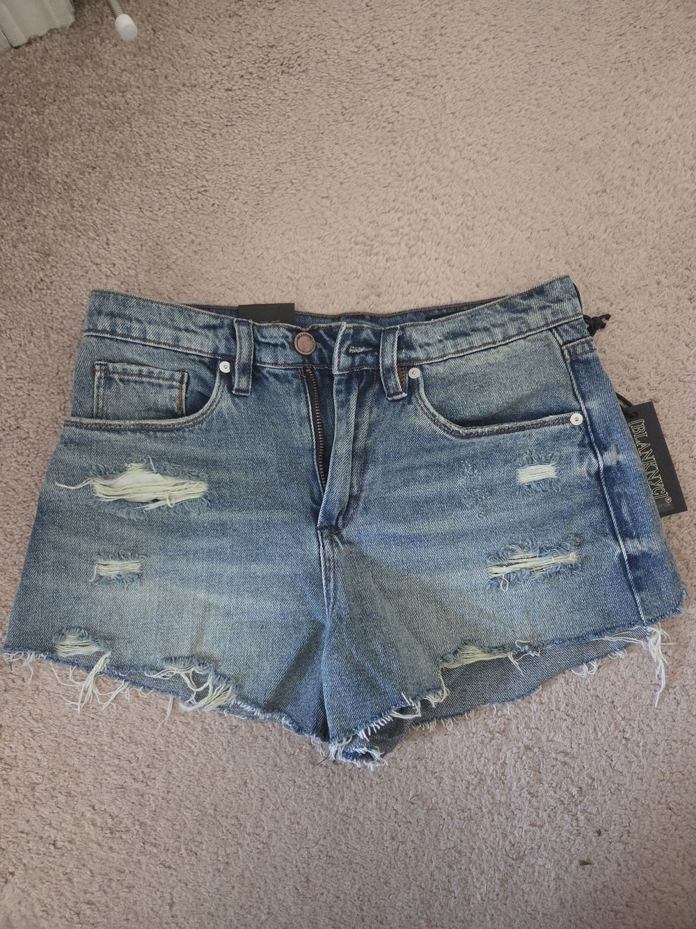 Blank NYC Distressed Light Blue Denim Jean Shorts
